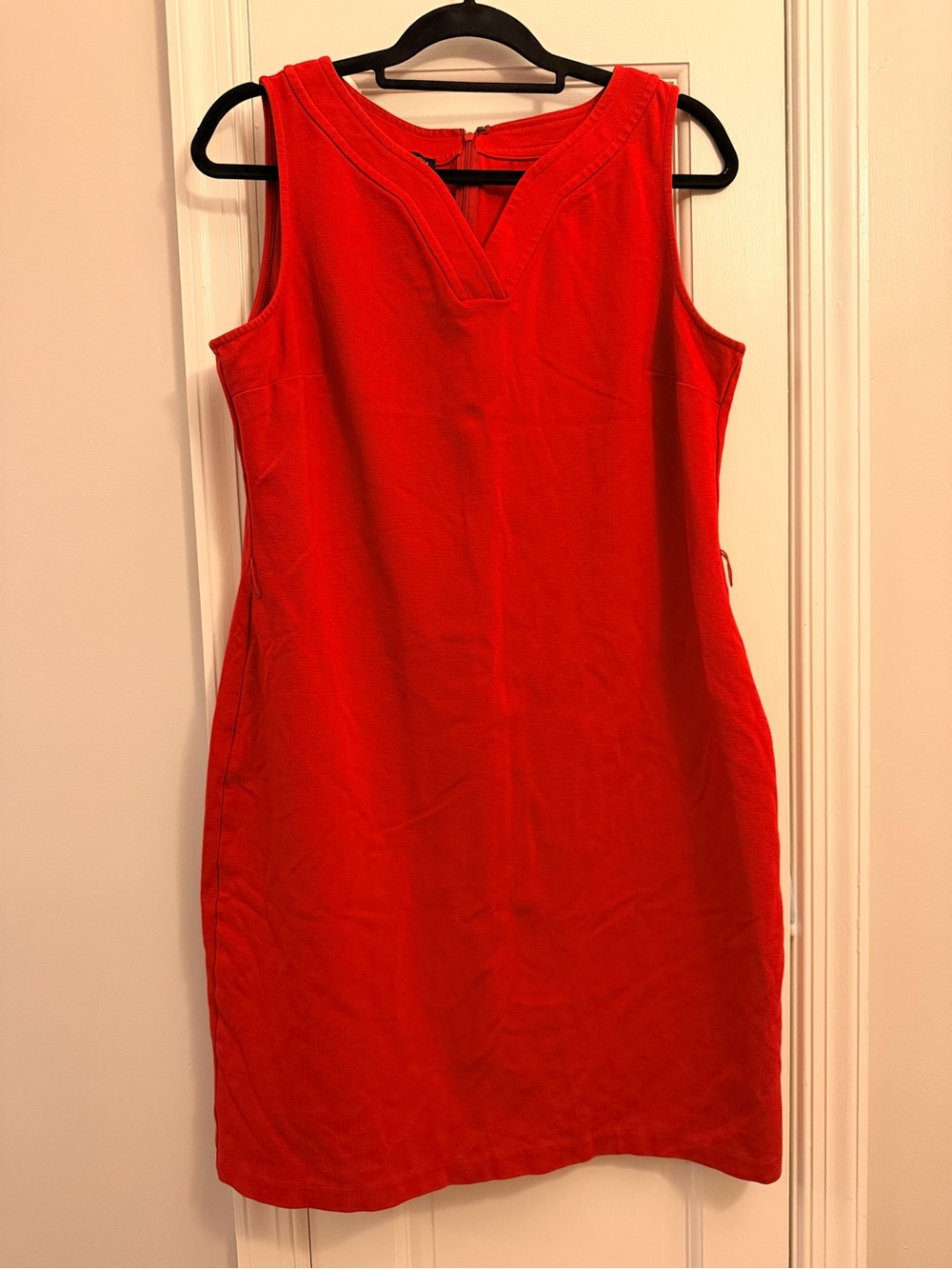 Talbots Sleeveless Red Shift Dress with V-Notch